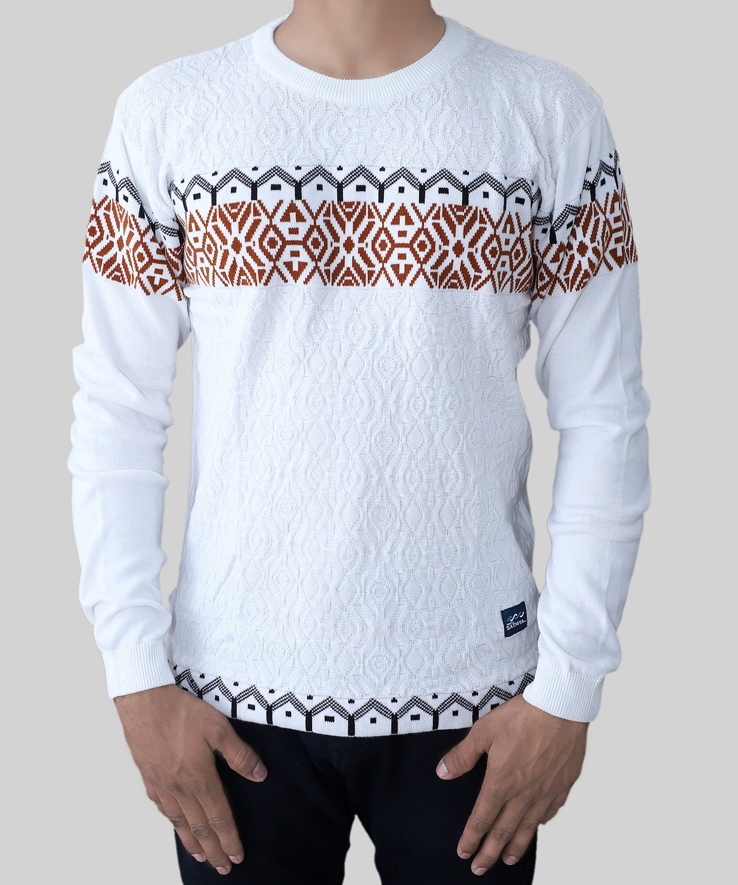 Knitted T-Shirt Men Full Sleeve Structure Pattern