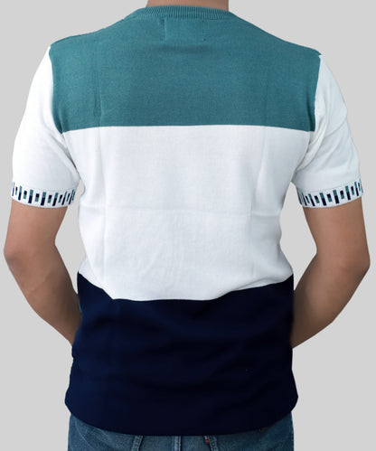 Knitted T-Shirt Men Half Sleeve Zip Line Pattern