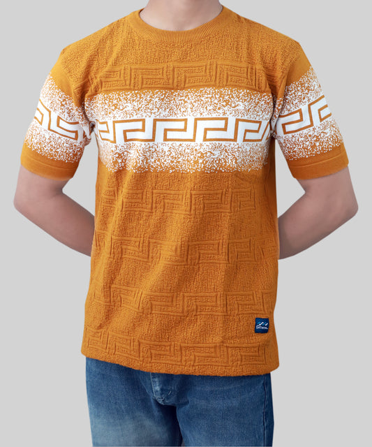 Knitted T-Shirt Men Half Sleeve Zigzag Pattern