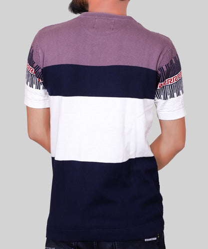 Knitted T-shirt Men Half Sleeve Zigzag Line Style