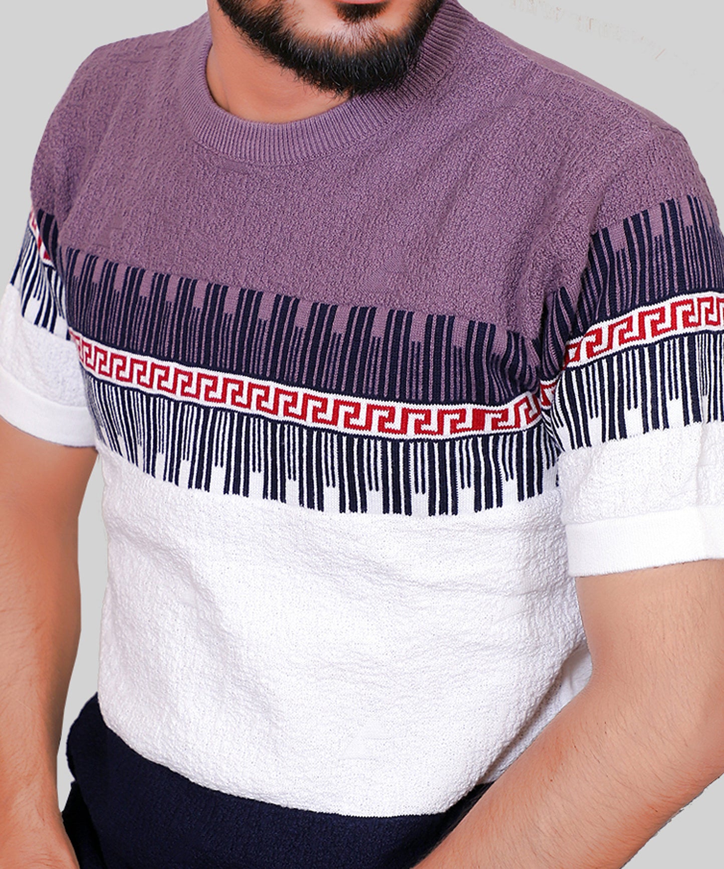 Knitted T-shirt Men Half Sleeve Zigzag Line Style