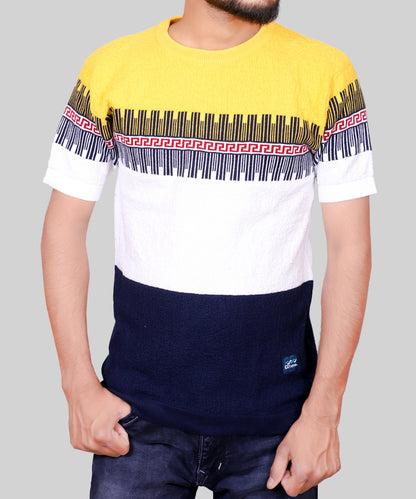 Knitted T-shirt Men Half Sleeve Zigzag Line Style