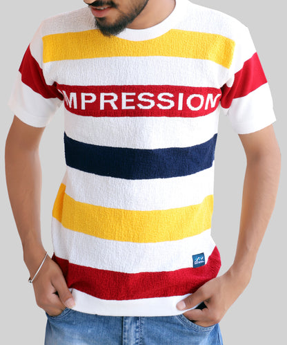 Knitted T-shirt Men Half Sleeve Impression Style