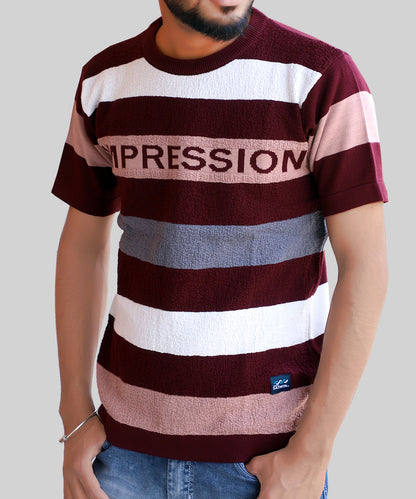 Knitted T-shirt Men Half Sleeve Impression Style