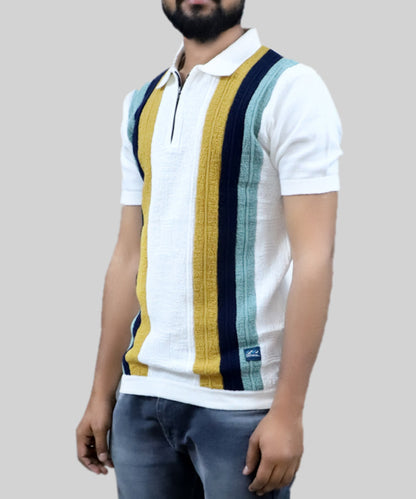 Knitted T-shirt Men Half Sleeve Vertical Lines