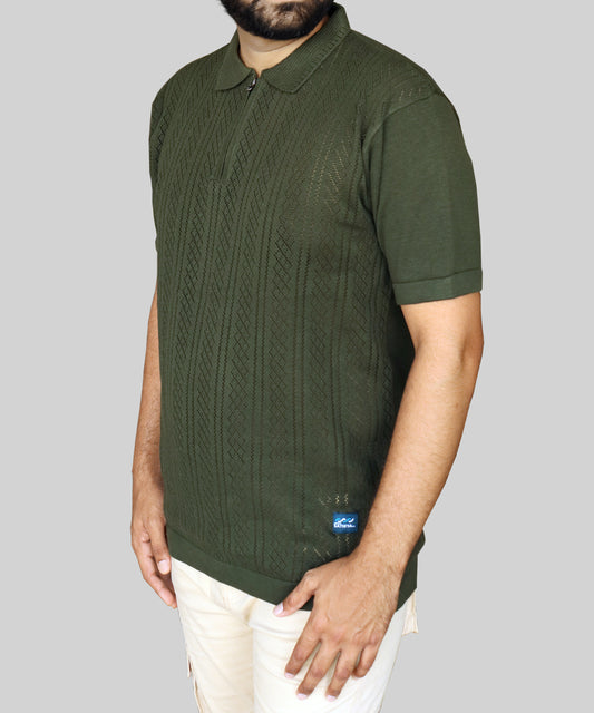Knitted Men Polo Neck T-Shirt