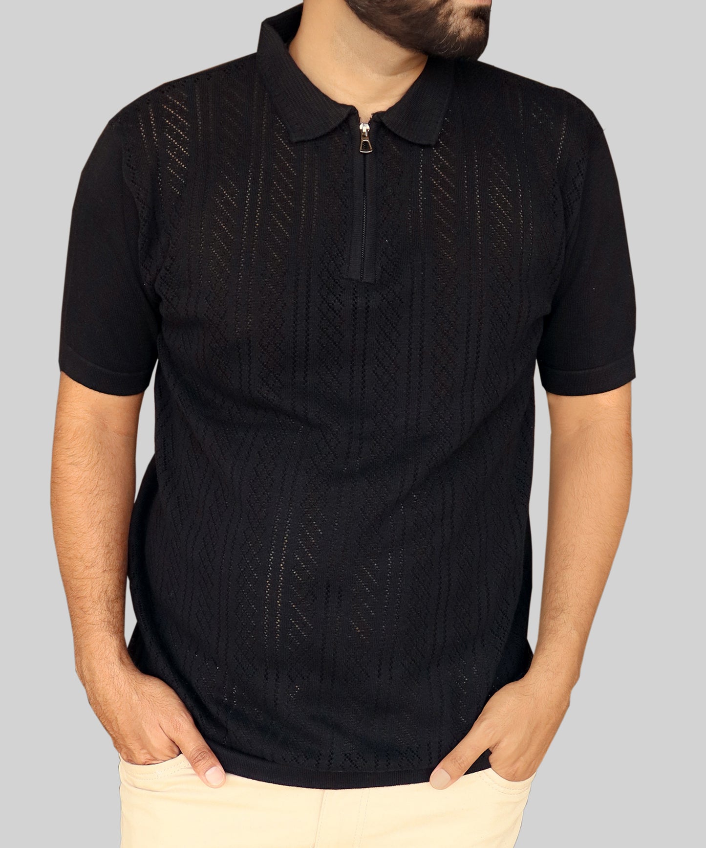 Knitted Men Polo Neck T-Shirt