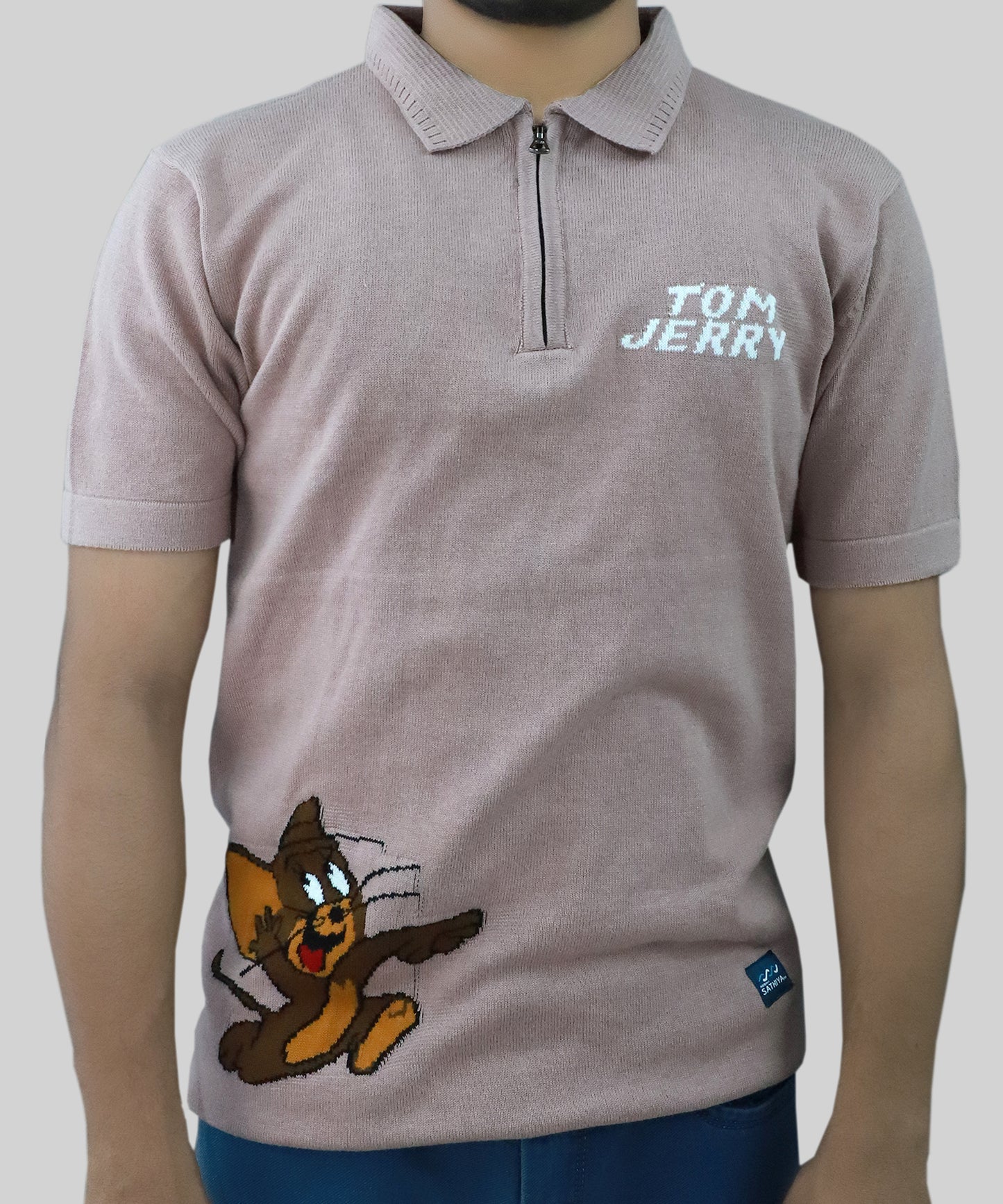 Knitted T-shirt Men Tom&Jerry Pattern