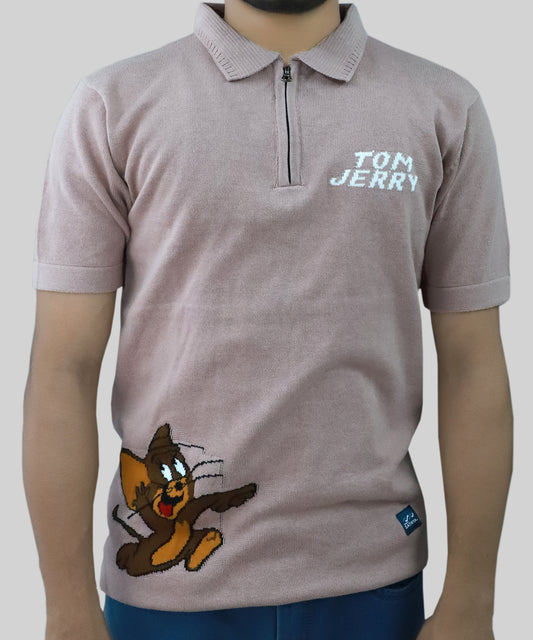Knitted T-shirt Men Tom&Jerry Pattern