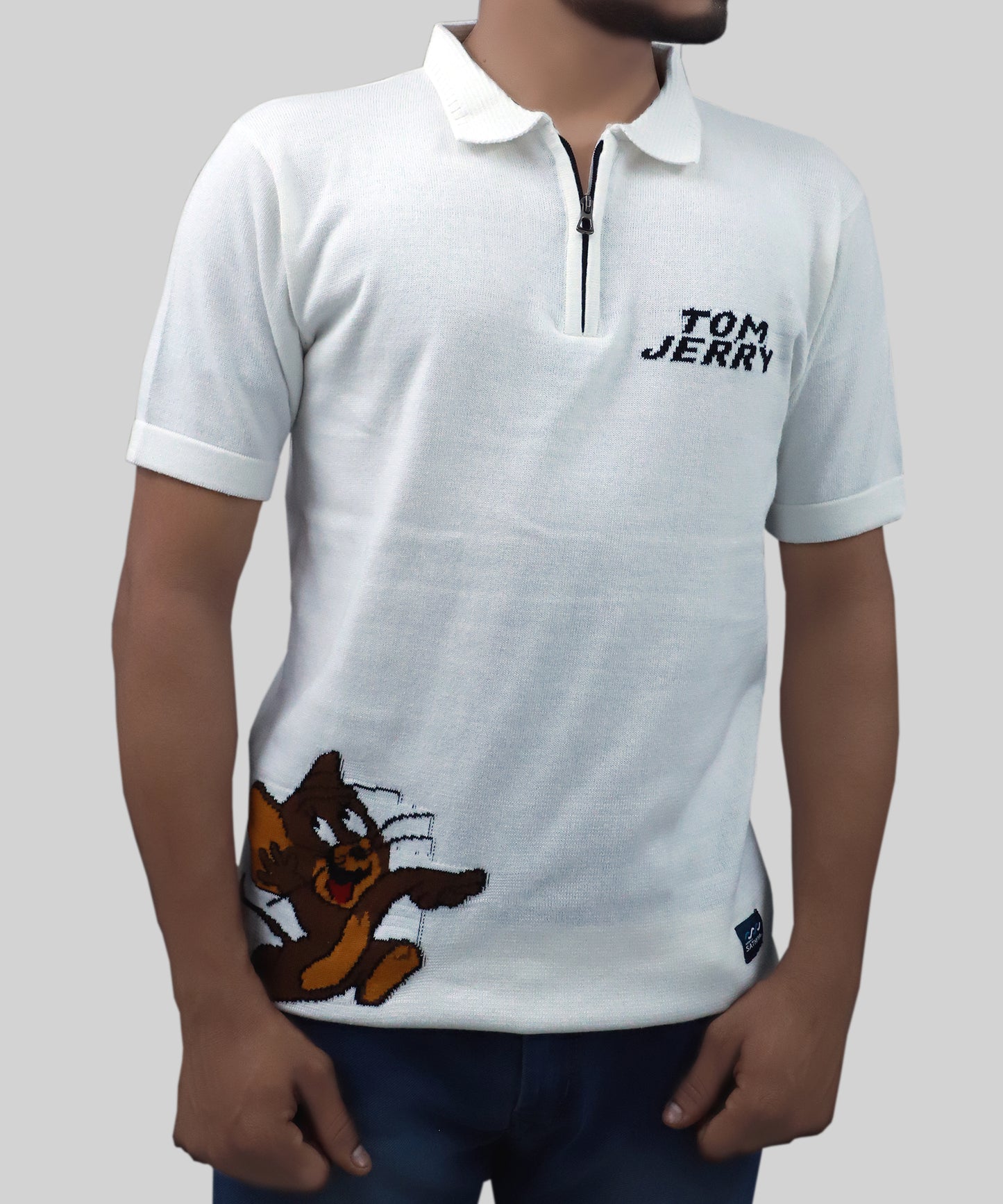 Knitted T-shirt Men Tom&Jerry Pattern