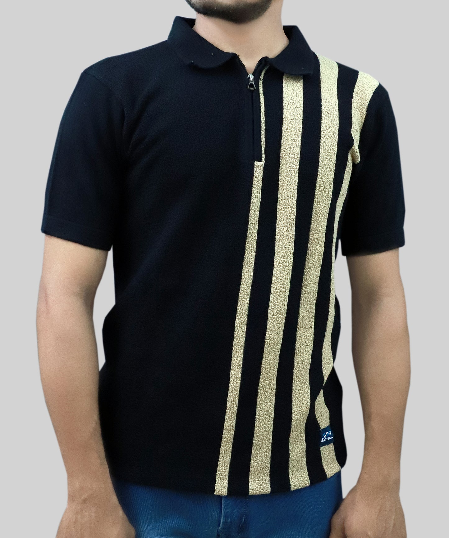 Knitted Men Polo Line T-Shirt