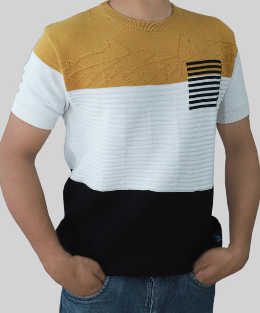 Knitted T-Shirt Men Half Sleeve Pocket Style